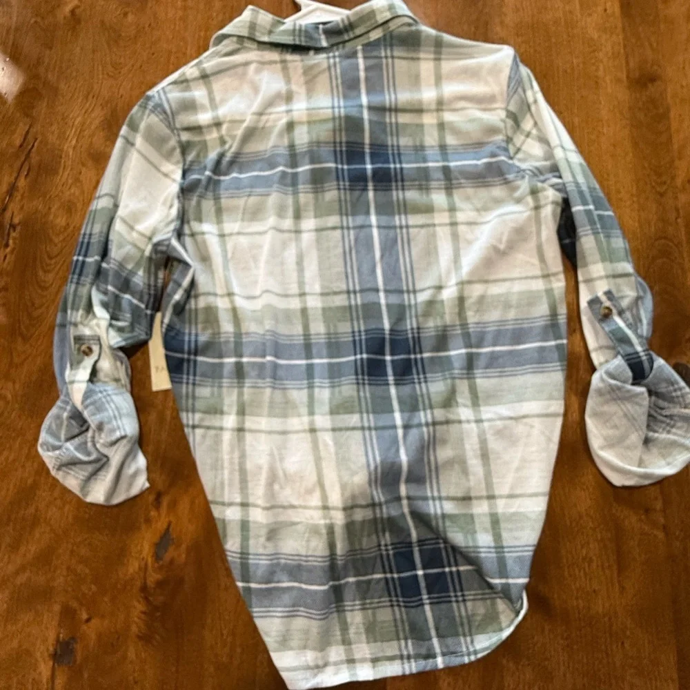 Girls Stitch Fix Size 12 Passport Chelsea Tie Front Hi Lo Hem Top Blue and Green - Picture 2 of 3